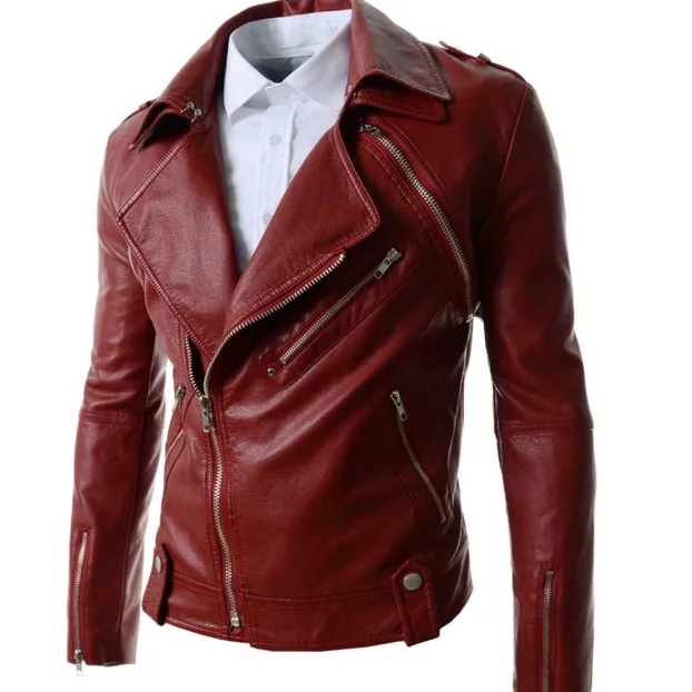 Мужская осенне-зимняя кожаная куртка, верхняя одежда в стиле рок, повседневная панк, натуральная кожаная куртка, мужское пальто, модная дизайнерская брендовая одежда - Цвет: Бургундия