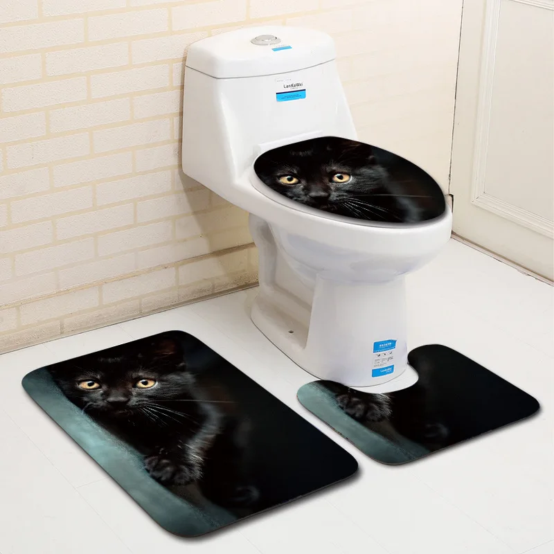 Zeegle Cat печатных коврики для ванной Ванная комната напольный коврик для туалета ковры Нескользящие сиденья комплект Декор водонепроница