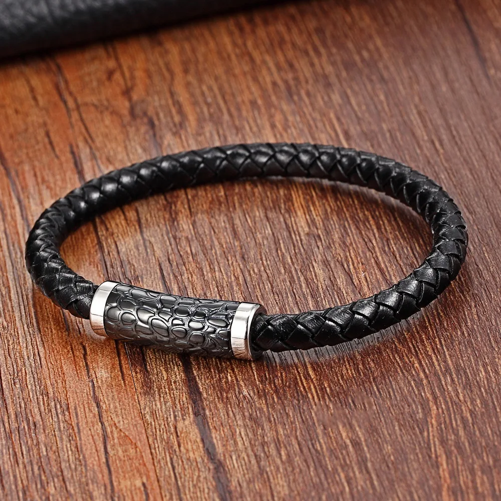 TYO Vintage Style Serpentine Accessories Black Genuine Leather Bracelet For Men fashion Birthday Party Gift Wholesale Jewelry