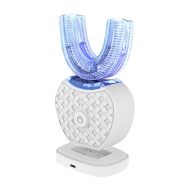 360 градусов интеллектуальная автоматическая Звуковая электронная зубная щетка USB перезаряжаемая u-образная с 4 режимами таймер синий светильник зубная щетка - Цвет: white