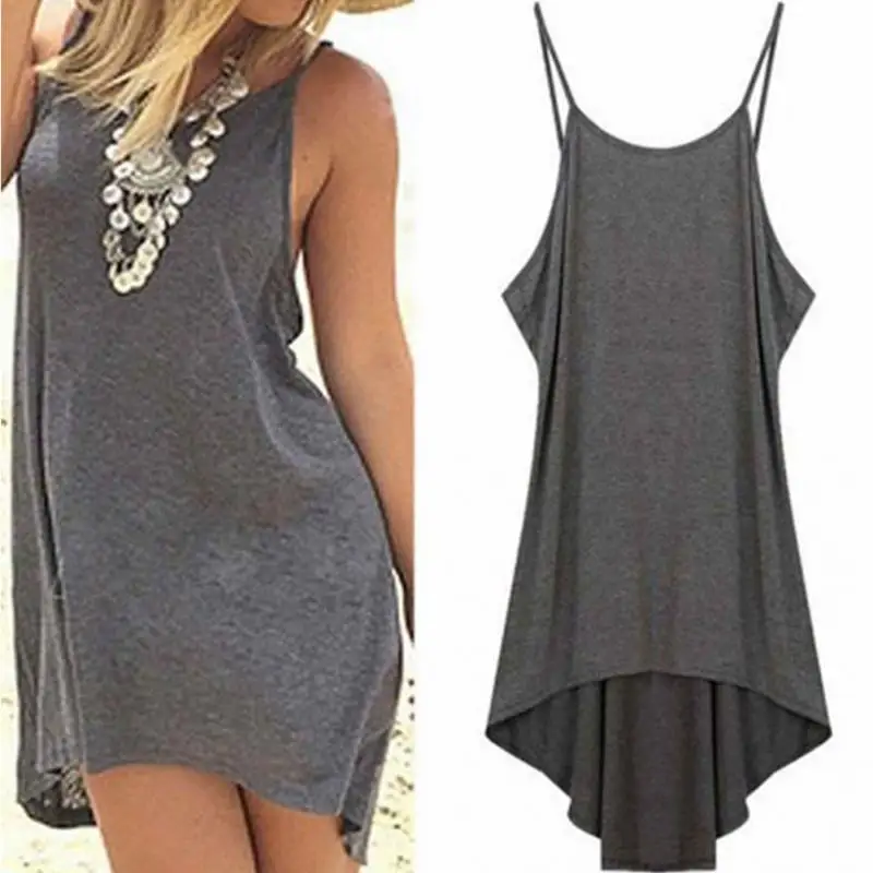 

Cotton Blend Beach Loose Backless Women Dress Spaghetti Strap Solid Beach Cover Up.
