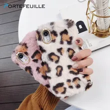 

Portefeuille Luxury For iPhone X 7 8 Plus 6 6s XS MAX XR Case Rabbit Warm Fur Plush Leopard Print Case Cute Furry Soft TPU Cover
