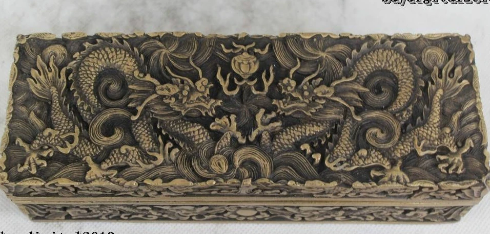 

2"China Chinese Folk Bronze Lucky Nine Dragon Play Bead Box incense burner