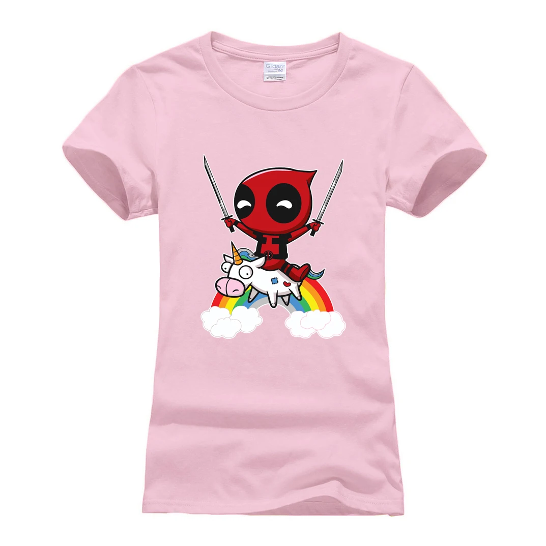 Deadpool الحيوان الكرتون camisetas المحملة قميص فام 2019 الصيف النساء قصيرة الأكمام تي شيرت القطن س الرقبة المتناثرة القمصان لطيف