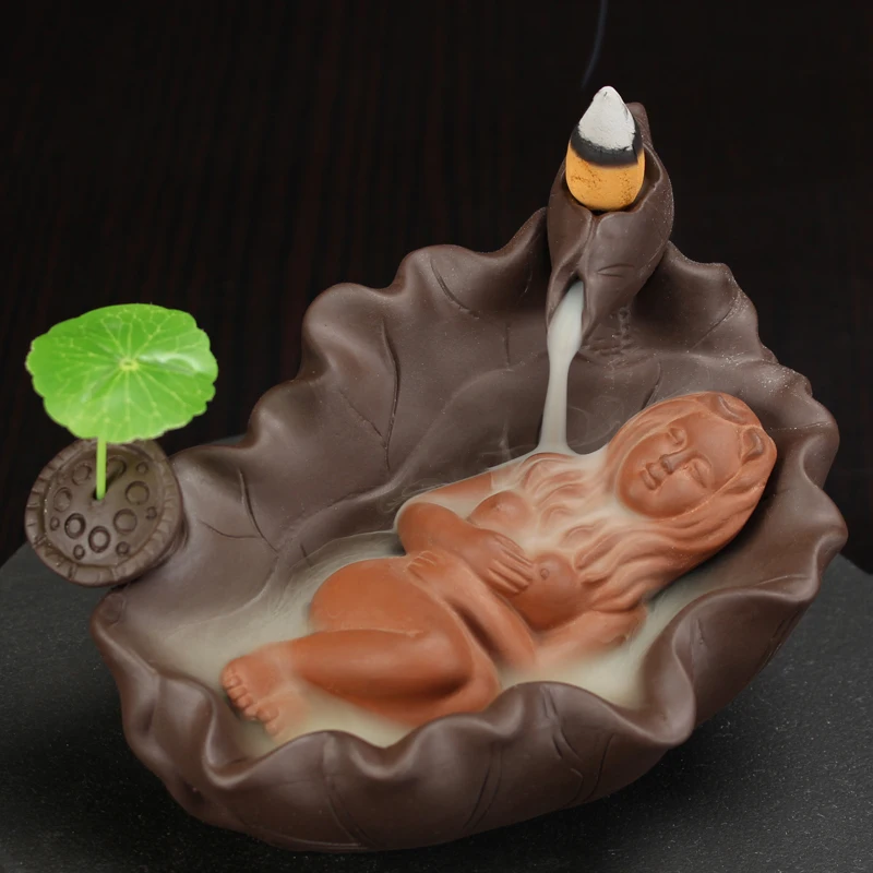 

Backflow Incense Burner Ceramic Beauty Bath Incense Holder Smoke Back Flow Censer Home Decoration With 10Pcs Incense Cones