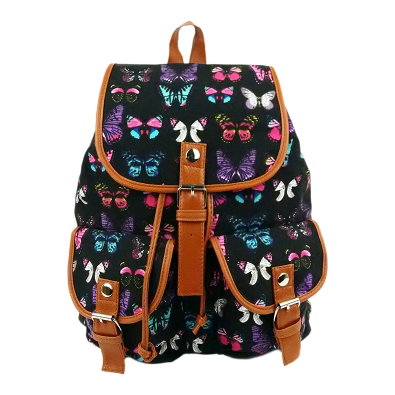 Винтажный женский дорожный рюкзак бабочка школьная сумка ранец рюкзак черный