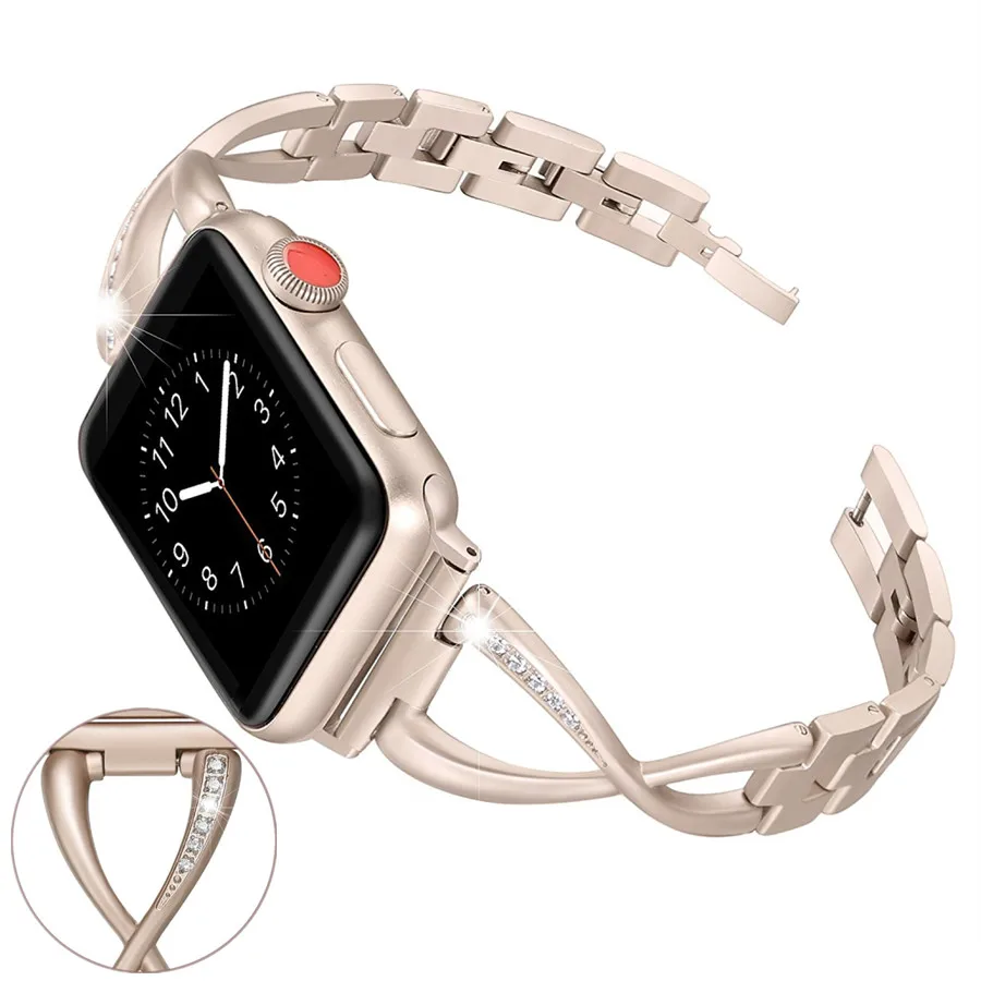 

Women Band For Apple Watch Bands 38mm/42mm/40mm 44mm diamond Stainless Steel Wrist Strap for iWatch Series 4 3 2 1 Bracelet