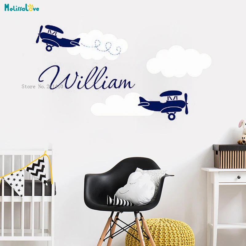 Two Colors Personalized Name Wall Sticker For Kids Baby Room Helicopter