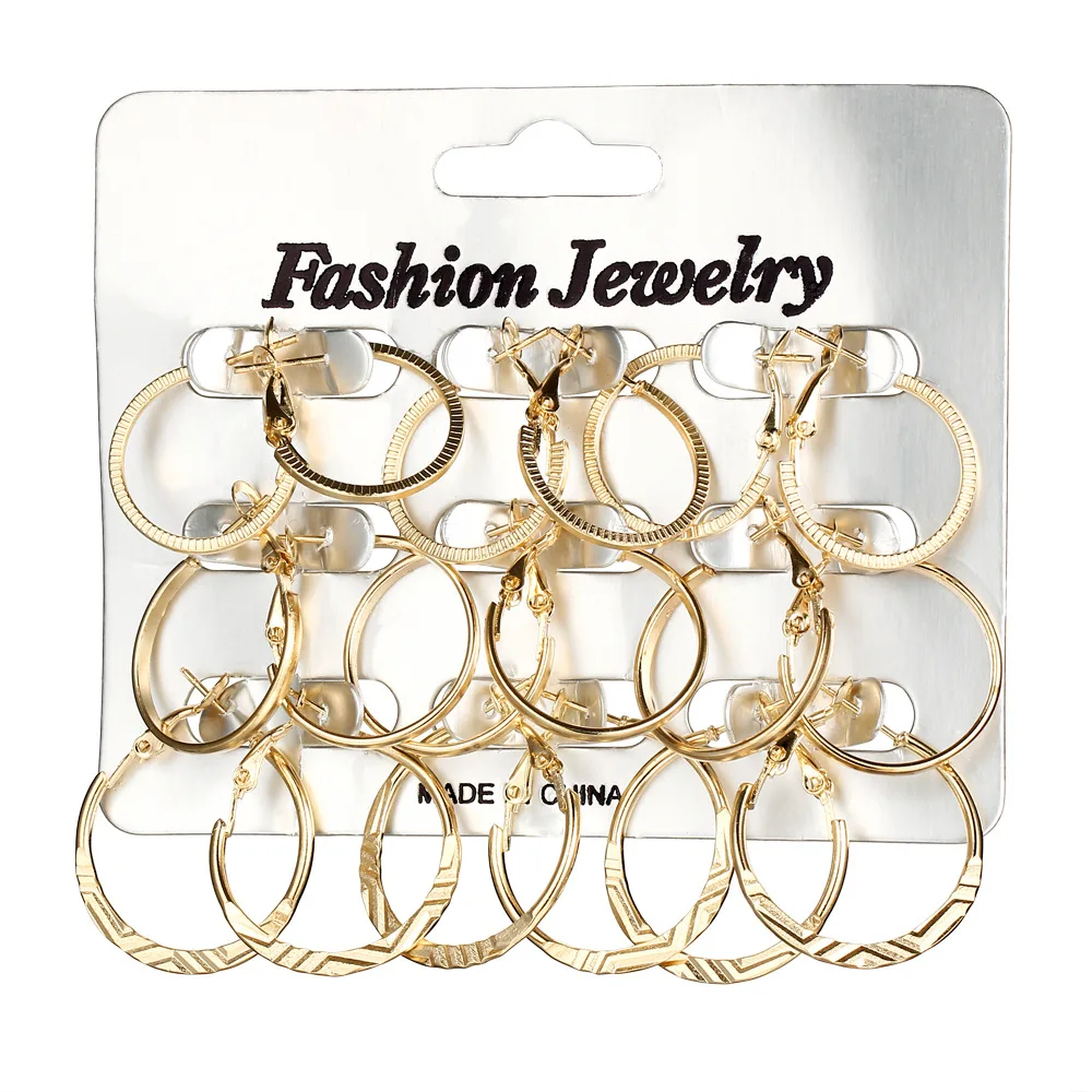 

9 Pair /lot Mix Size Big Circle Hoop Earring Set for Women Simple Punk Style Brincos Round Earrings Party Jewelry Gift