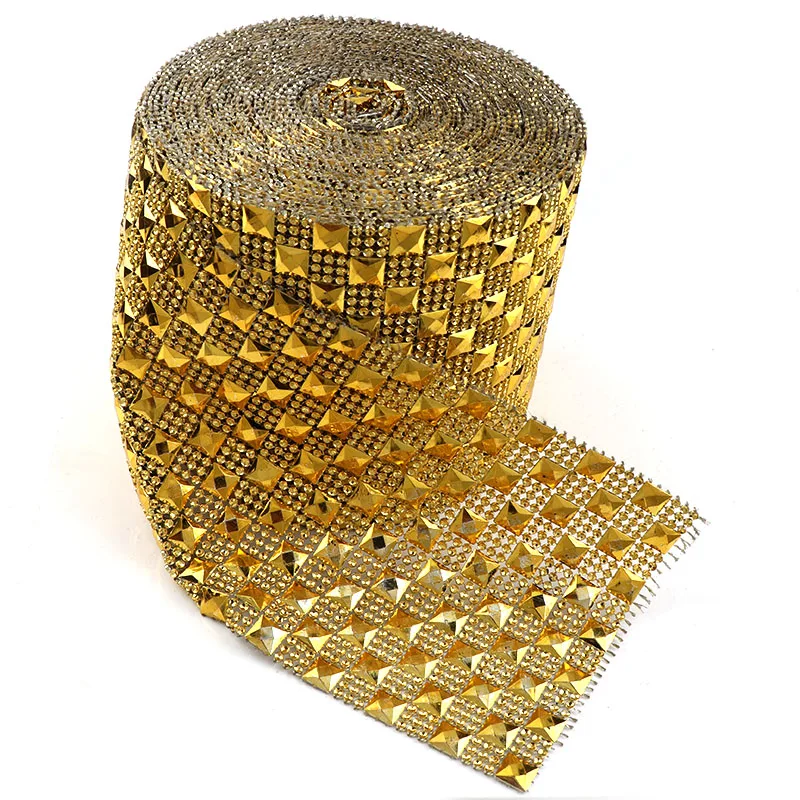 1 ярд золото в стиле панк заклепки сетки отделкой 12 рядов 10 мм квадратный ABS пластик пришить для самодельные ювелирные украшения Craft поставки