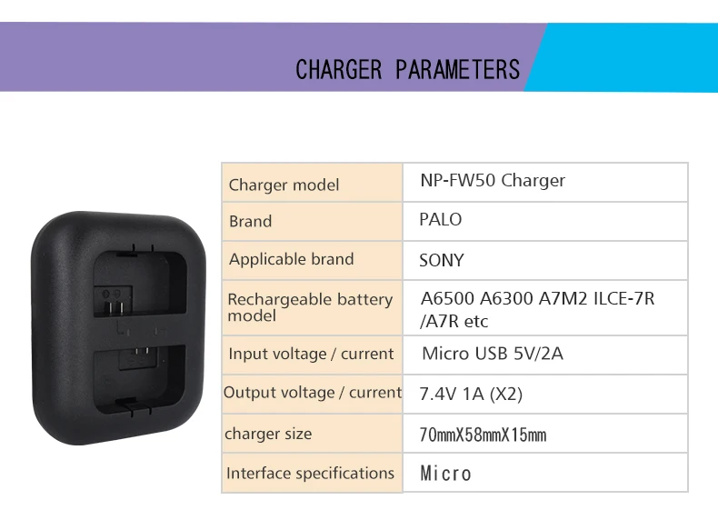 PALO 2 шт. 2000 мАч NP-FW50 NP FW50 батарея для камеры+ светодиодный USB двойное зарядное устройство для sony Alpha a6500 a6300 a6000 a5000 a3000 NEX-3 a7R