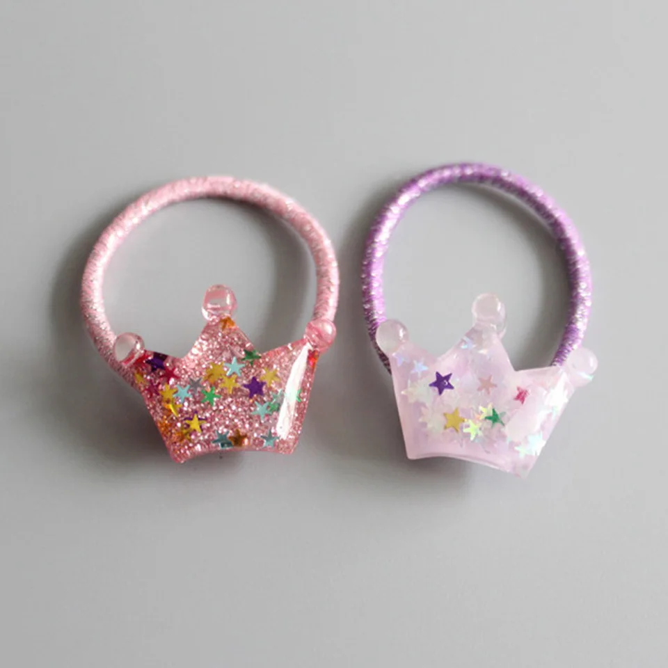 

Cute Mini Glitter Crown Girl Hairband Ponytail Holders Elastic Hair Band Hair Accessories HT023