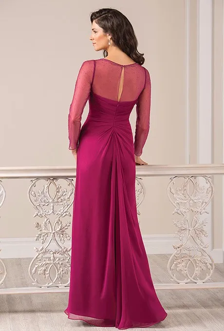 Mother-of-the-Bride-Dress-2016-Long-Mother-Dress-O-neck-Sheer-Long-Sleeve-Chiffon-Pleats (2)