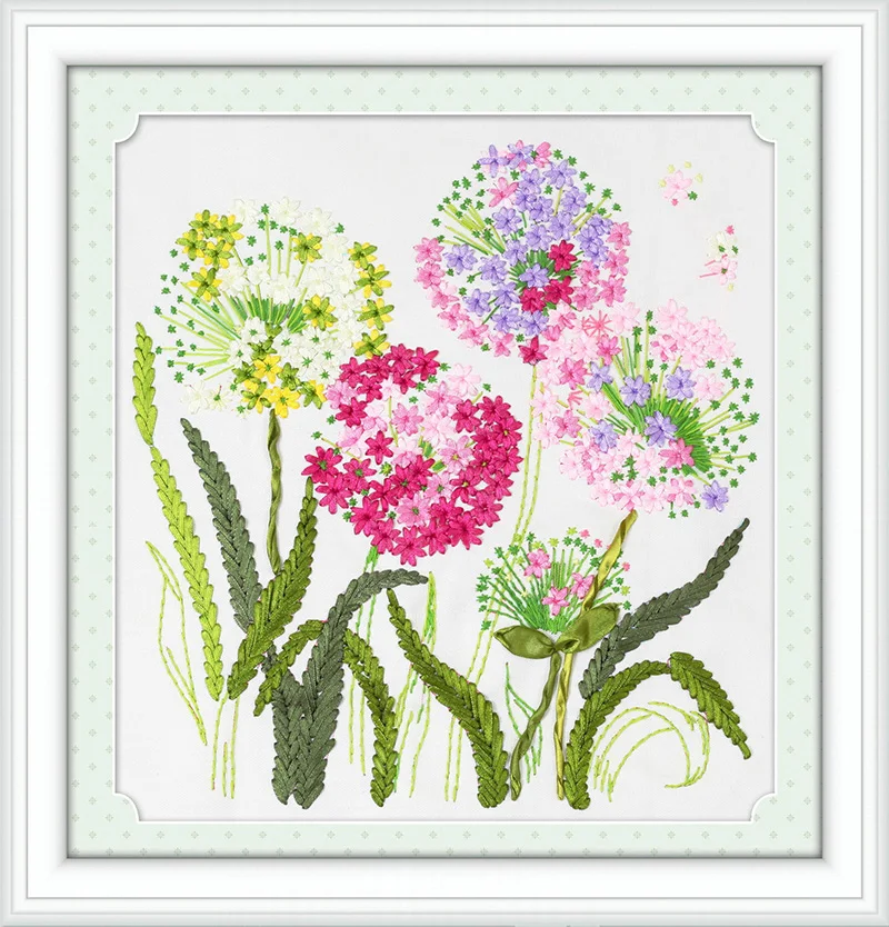 

45X45cm DIY 3D Cross Stitch Kit Needlework Dandelion flower Unfinished Ribbon Embroidery Painting Stitching Craft Gift