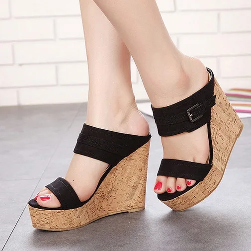 Mujer sandalias 2015 nueva punta abierta de verano zapatos mujer sandalias  plataforma Slip On sandalias de tacón alto decoración de la hebilla  sandalias de cuña|sandals gold|sandal discountsandals flat - AliExpress