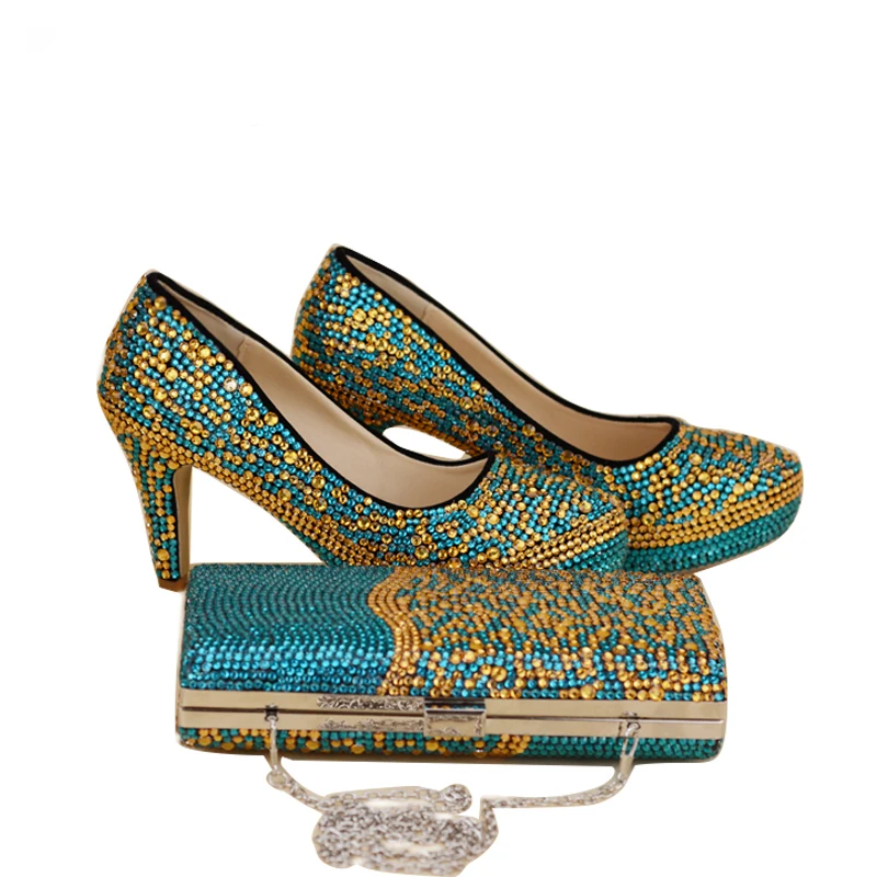 8cm Rhinestone Mezclado A El Nupcial With Fiesta Boda multi Juego 11cm Bolso Y Altos Tacones 14cm Con Bag Color Zapatos Señora Azul Oro Multi Bag Magnífica HaxnEFwqIp