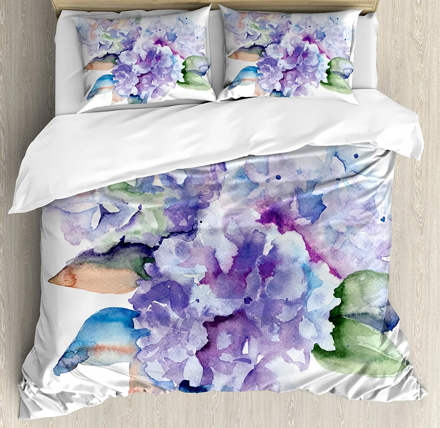 Duvet Cover Set Delicate Hydrangea Flowers Blooming Botanical Arrangement Wedding Inspired, 4