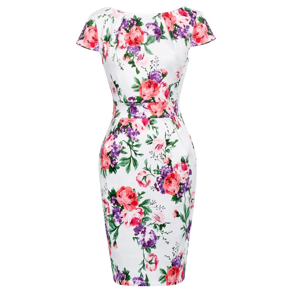 

Belle Poque Women Elegant Vintage Summer Dresses 2018 Sexy Casual Work Business Floral Print Office Bodycon Pencil Sheath Dress