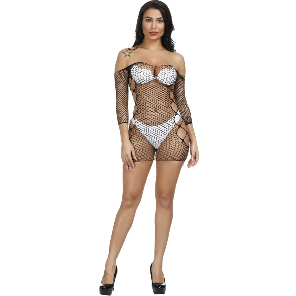 

European and American Jacquard Strap Sexy Mesh Skirt fishnet stockings Sexy Underwear Hollow Transparent Tight