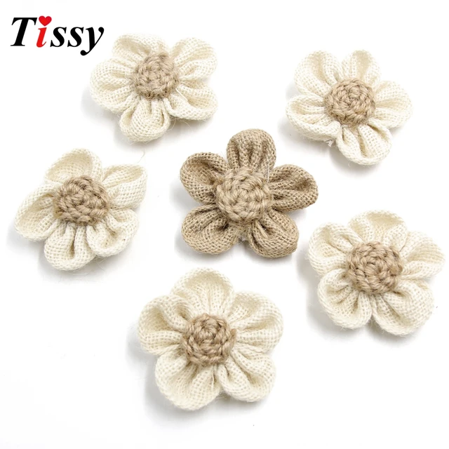 5Pcs Natural Burlap Flowers Handmade Rustic Rose Flower for DIY