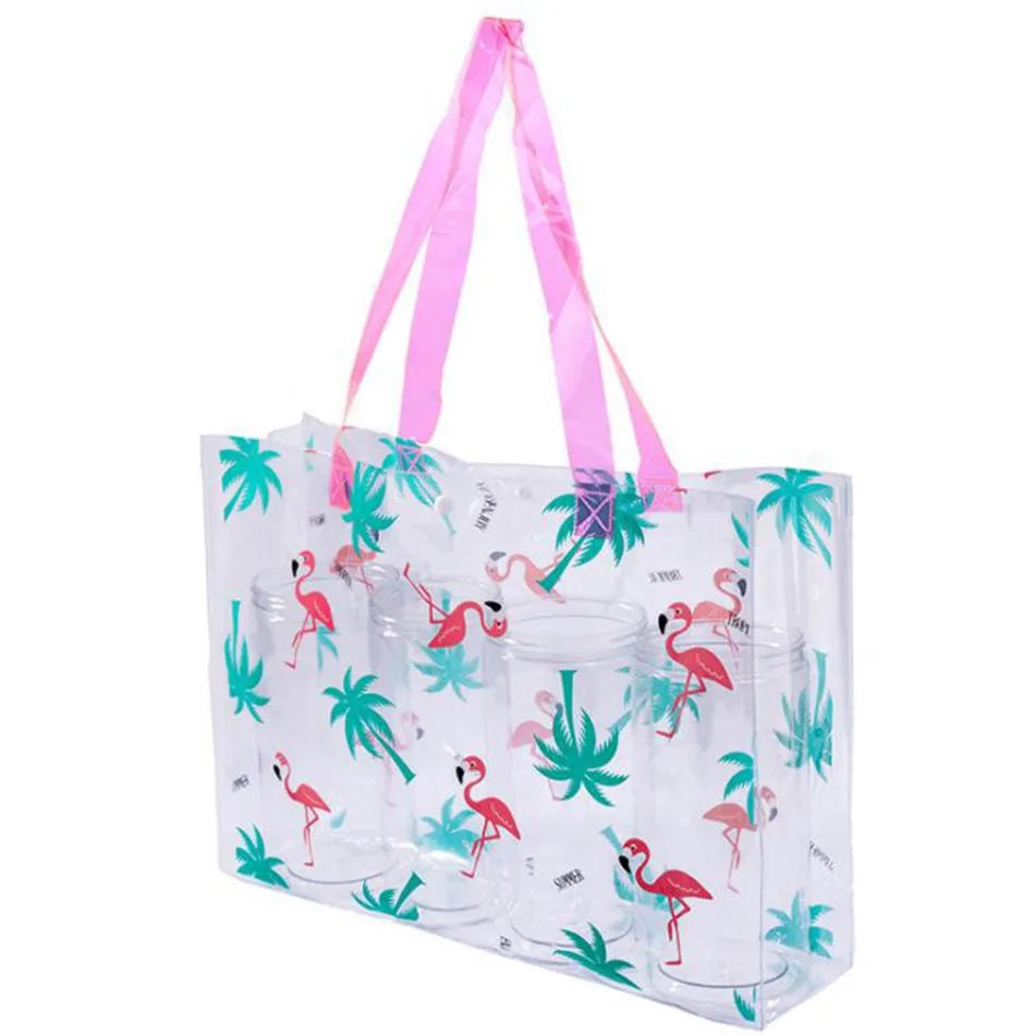 PVC فلامنغو التجميل حقيبة النساء يشكلن حقيبة المحمولة غلق بمشبك السفر للماء أتمنى أطقم المنظم حقيبة شفافة حقيبة مستحضرات تجميل