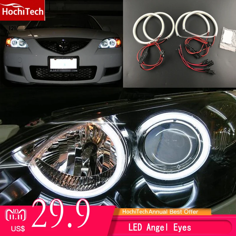 HochiTech ультра яркий SMD белый светодиодный ангельские глазки 2000LM 12 В halo Кольцо Комплект дневной ходовой светильник DRL для Mazda 3 Мазда 2002-2007