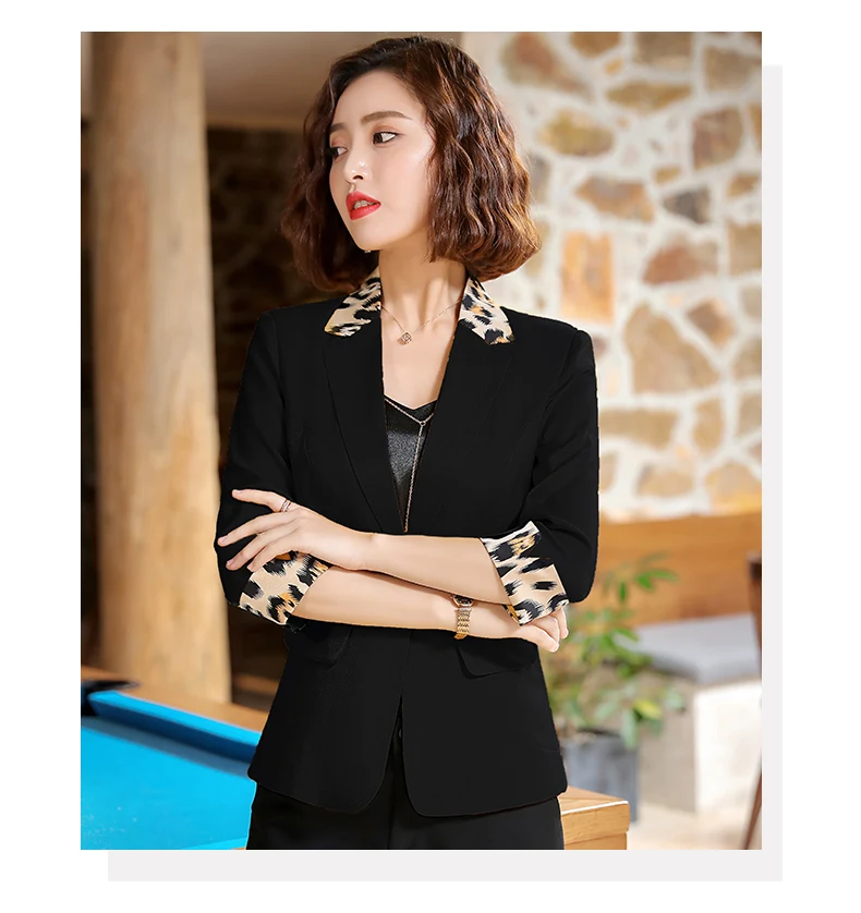 Новинка, модная женская куртка с леопардовым принтом, строгий приталенный Блейзер с короткими рукавами, Офисная Женская куртка для весны и лета размера плюс