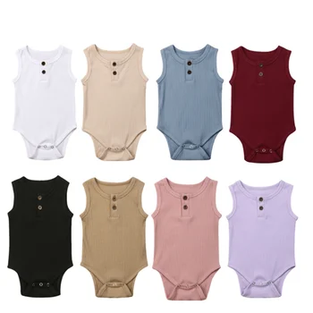 

8 Color Infant Summer Clothes Newborn Baby Boy Girl Knit Solid Ribbed Bodysuit Jumpsuit Cotton Outfits Sleeveless Sunsuit 0-24M