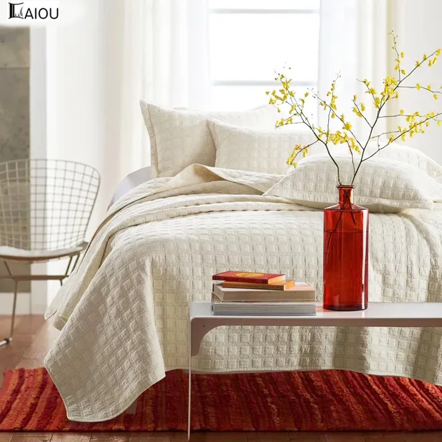 aiou ivory white king size bedspread coverlet comforter cotton 3pcs pillow shams king size