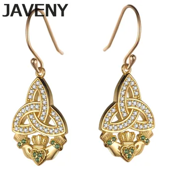 

925 Sterling Silver Drop Dangle Green CZ Cubic Zirconia Irish Keltic Knot Claddagh Womens Wedding Bridal Earrings Birthday Gifts