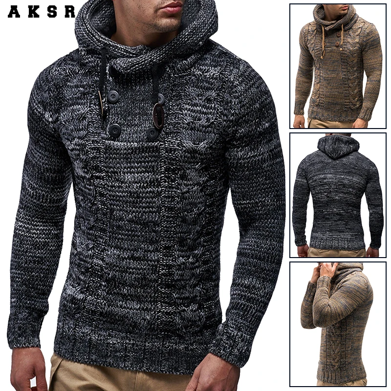 

AKSR Winter Thicken Warm Hooded Cotton Sweater Men Long Sleeved Turtleneck Pullovers Slim Fit Male Sweaters Brand Coats Men