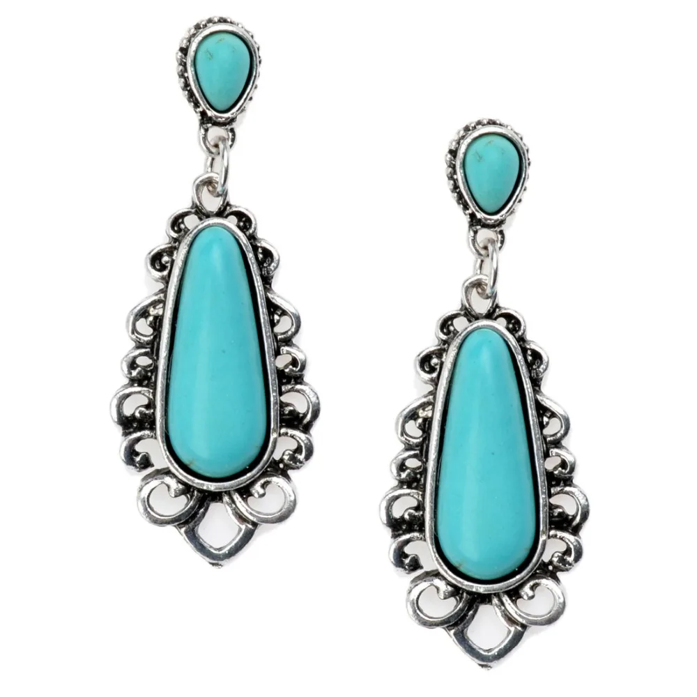 Fashion Jewelry Artificial stone Earrings Tibetan Sliver Plated
