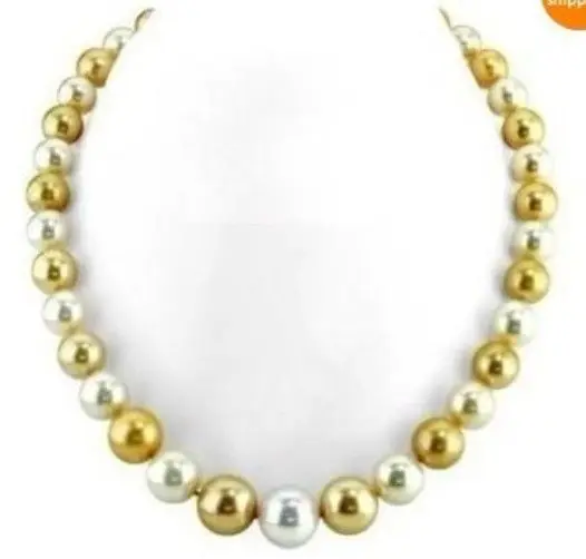 

Jewelry 00792 18"13MM SOUTH SEA GENUINE PERFECT ROUND WHITE GOLD PEARL NECKLACE 14KGPT AAA