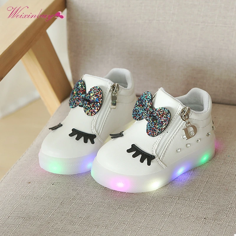 

Kids Baby Shoes Led Glowing Sneakers Children Girl Fashion Luminous Shoes Girls PU Casual Soft-sole Shoes