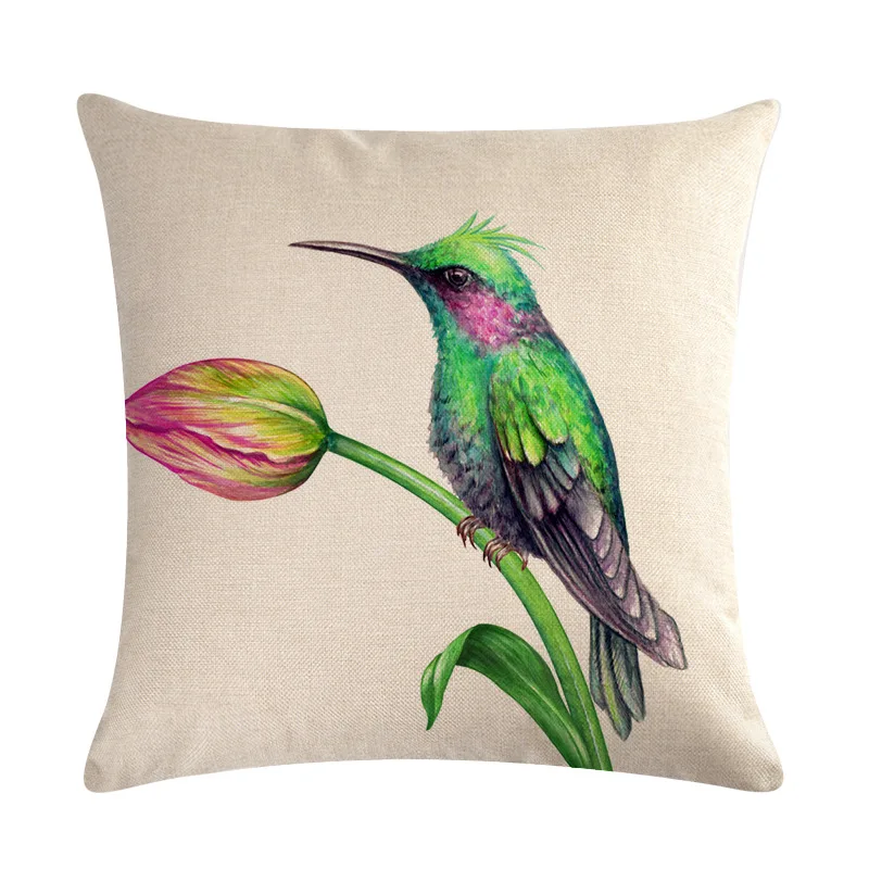 45x45cm Hummingbird Series Linen Pillowcase Animal Watercolor Print Cushion Cover Bird Idyllic Farmhouse Home Accessories
