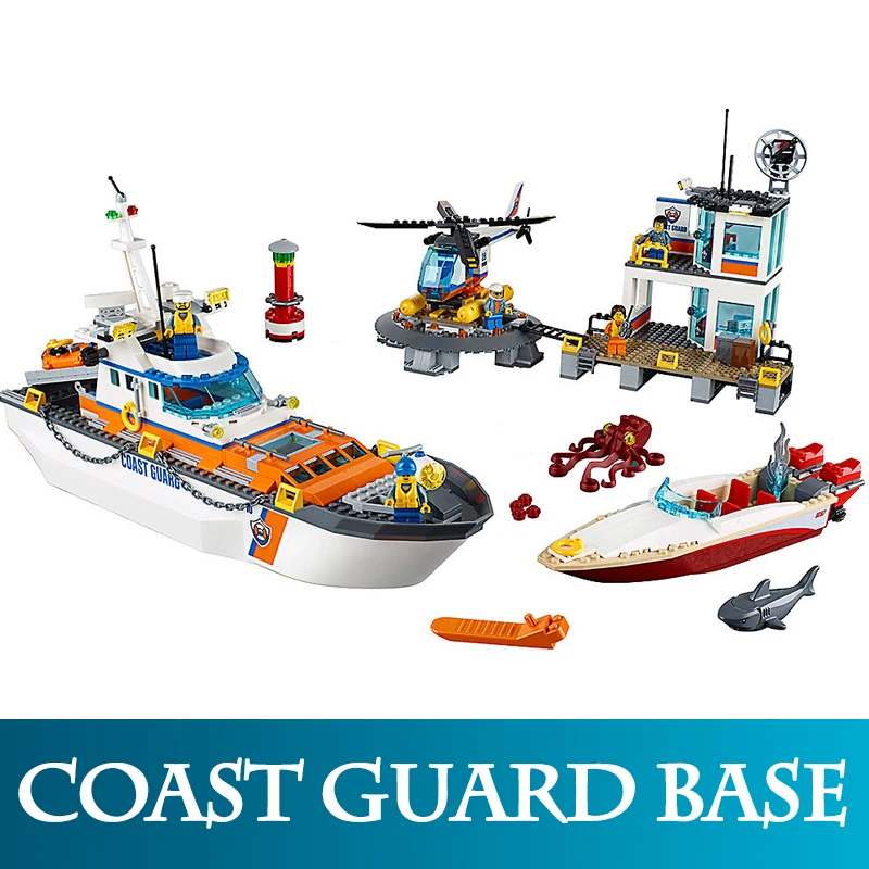 

City Series 02081 855Pcs Coast Guard Base Head Quarters Ship Model Building Blocks Helicopter Bricks Toys Compatible LegoED