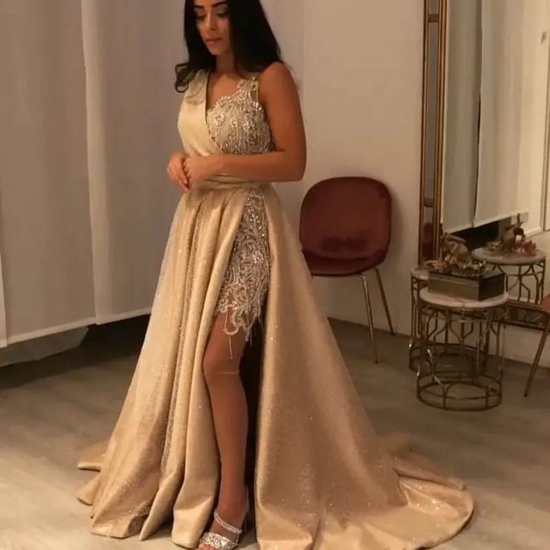 

Plus Size Evening Gown Gold Hand Made Applique Party Dresses robe de soiree African Evening Gowns Beaded Abiye vestido longo