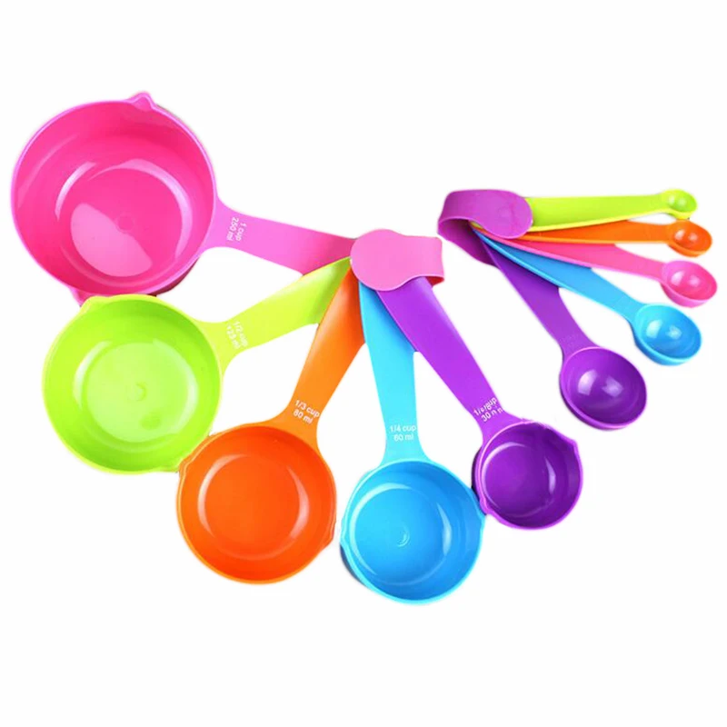 

GOONBQ 10pcs/set Measuring Spoon Set Plastic Colorful Foldable Measuring Scoop Flour Sugar Baking Utensil Kitchen Tools