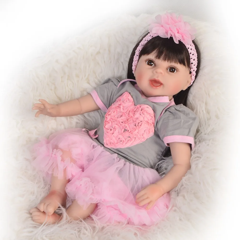 

Reborn Baby Toy Doll with Cloth Body 22 Inches Long Hair Style for Little Baby Girls Alive Reborn Doll Princess Christmas Gift