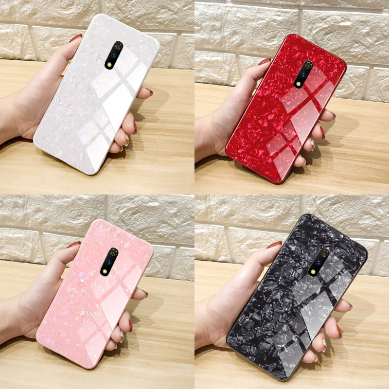 

For OPPO Realme X RMX1901 Case Luxury Tempered Glass Hard Back Cover Soft Frame Shockproof Phone Skin For Realme X Back Cover