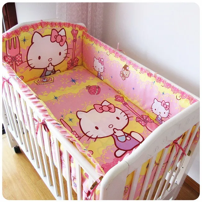 

Promotion! 6PCS Cartoon baby cot bedding set crib bedding set cartoon baby crib set (bumpers+sheet+pillow cover)