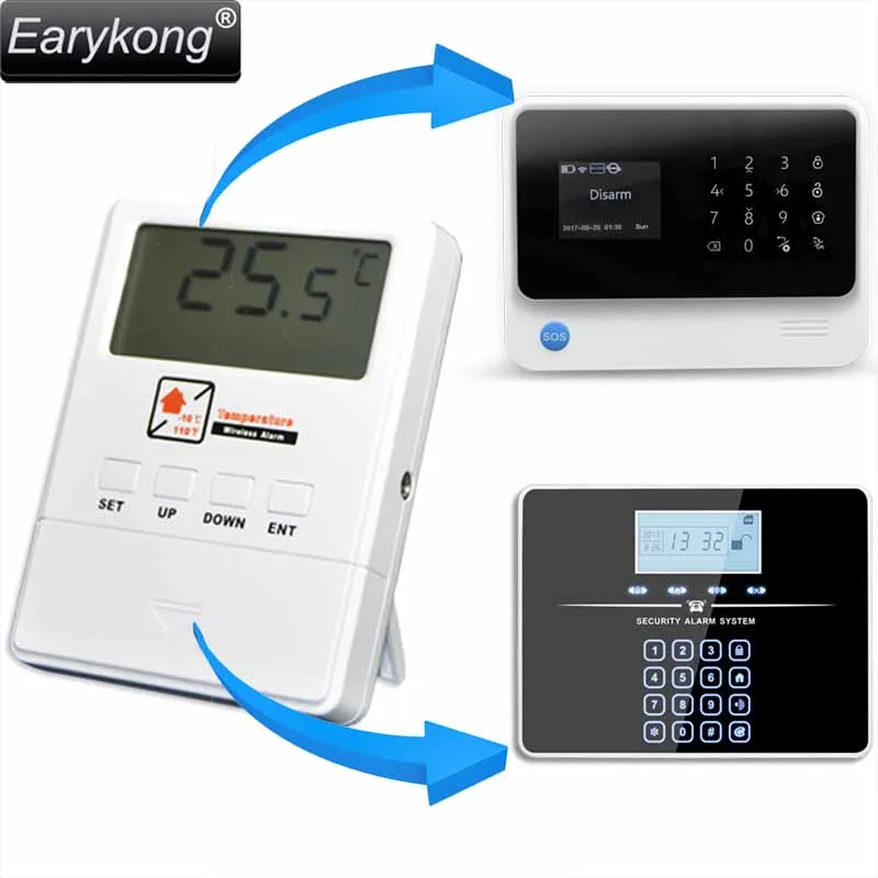 Беспроводной детектор температуры Earykong 433 МГц, с ЖК-экраном, 1527 чипами, дисплеем в реальном времени, для домашней охранной сигнализации