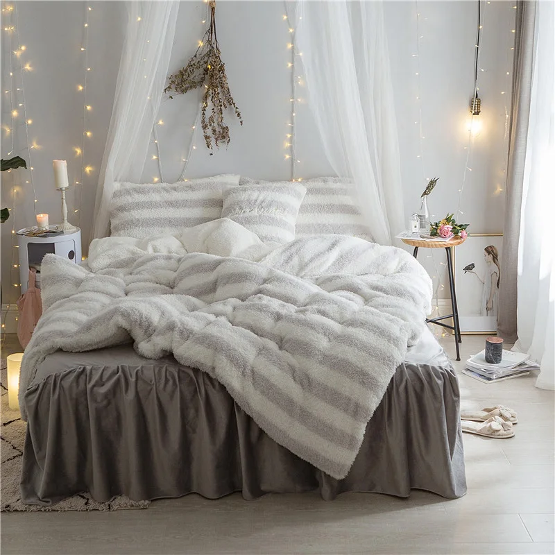

Thick fleece fabric Duvet Cover Set Korean Bedding Set Bed skirt Pillowcase 4/6pcs Duvet Cover warm winter Bed Quilt Bedlinen Be