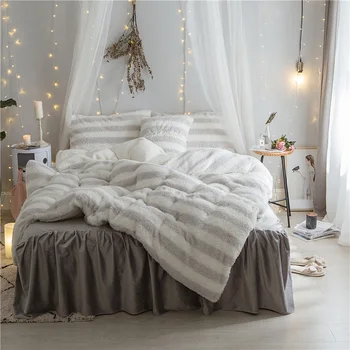 

Thick fleece fabric Duvet Cover Set Korean Bedding Set Bed skirt Pillowcase 4/6pcs Duvet Cover warm winter Bed Quilt Bedlinen Be