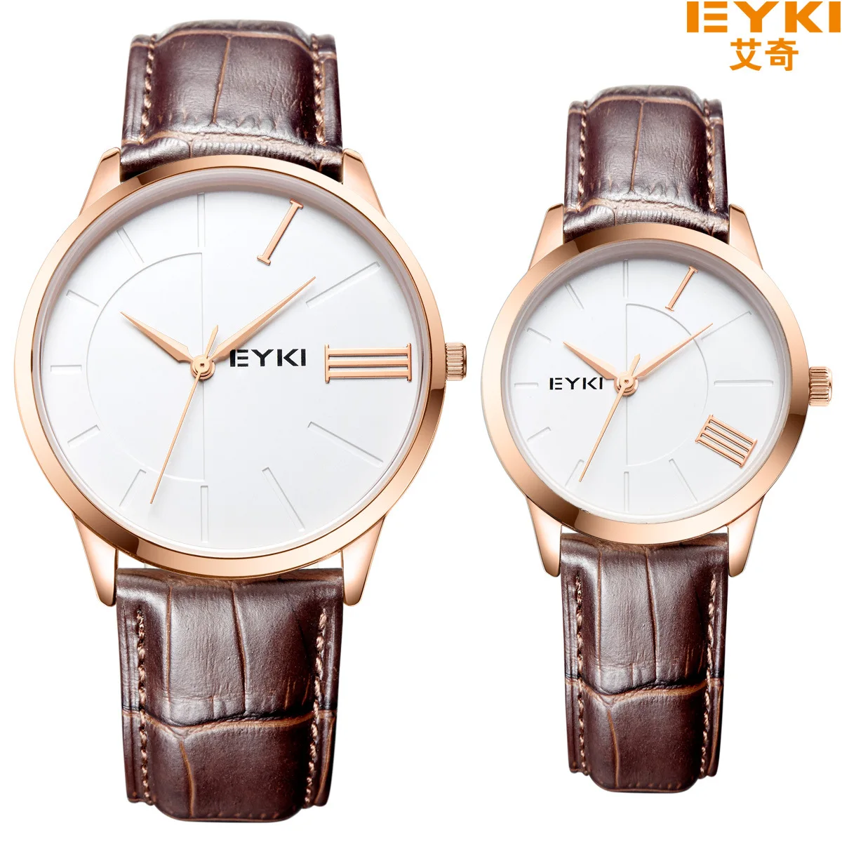 

2018 EYKI Cowhide Leather Strap Women Watches Lovers Quartz Wristwatch Waterproof Casual Business Men Watches Clock Reloj Mujer