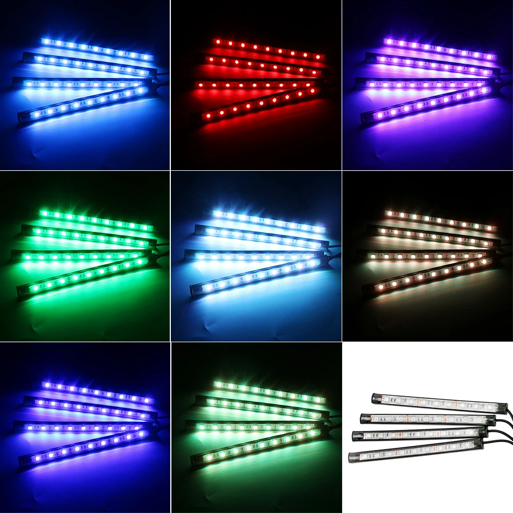 

LEEPEE 4 in 1 RGB 9 LED strip lights Car interior lights Car atmosphere lamp decoration lights Sound Control