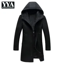Модные Мужские приталенные пальто зимнее мужское длинное пальто с карманами на молнии Повседневная Верхняя одежда с капюшоном шерстяные пальто размера плюс M-3XL