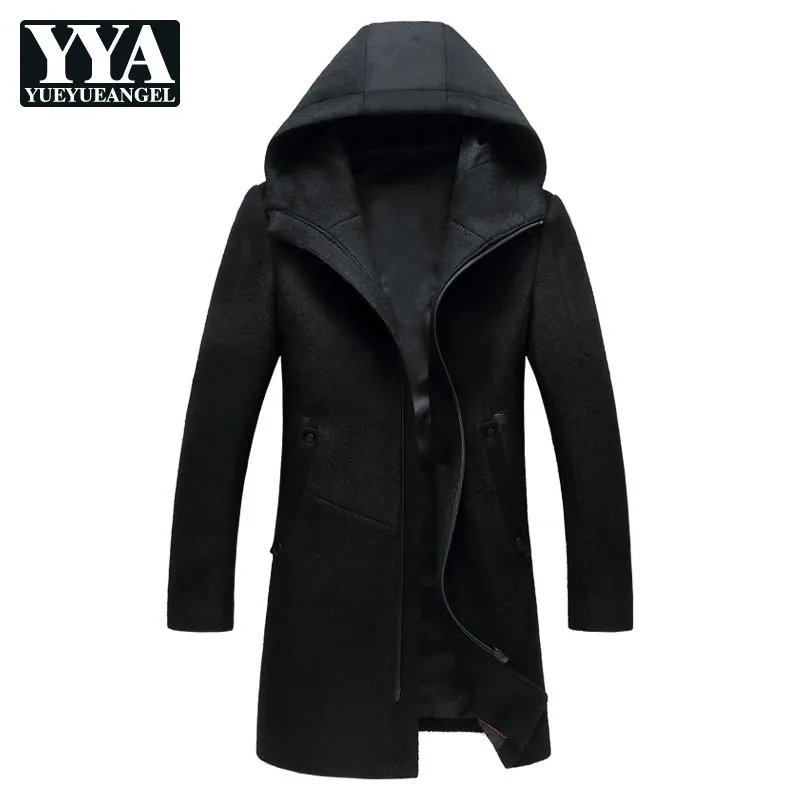 Fashion Mens Slim Fit Coats Winter Pocket Zipper Mens Long Coat Casual Hooded Outerwear Woolen Coats Plus Size M-3XL Fashion Mens Slim Fit Coats Winter Pocket Zipper Mens Long Coat Casual Hooded Outerwear Woolen Coats Plus Size M-3XL