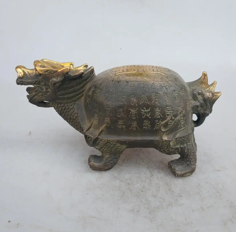 

Collection chinese Handmade old bronze Gilt Dragon turtle statue, Home Decoration antique sculpture