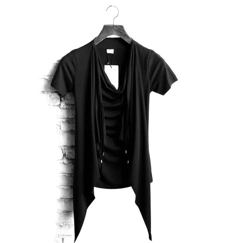 Non-mainstream personality faux two piece male heap turtleneck slim short-sleeve T-shirt the trend of fashion t-shirt